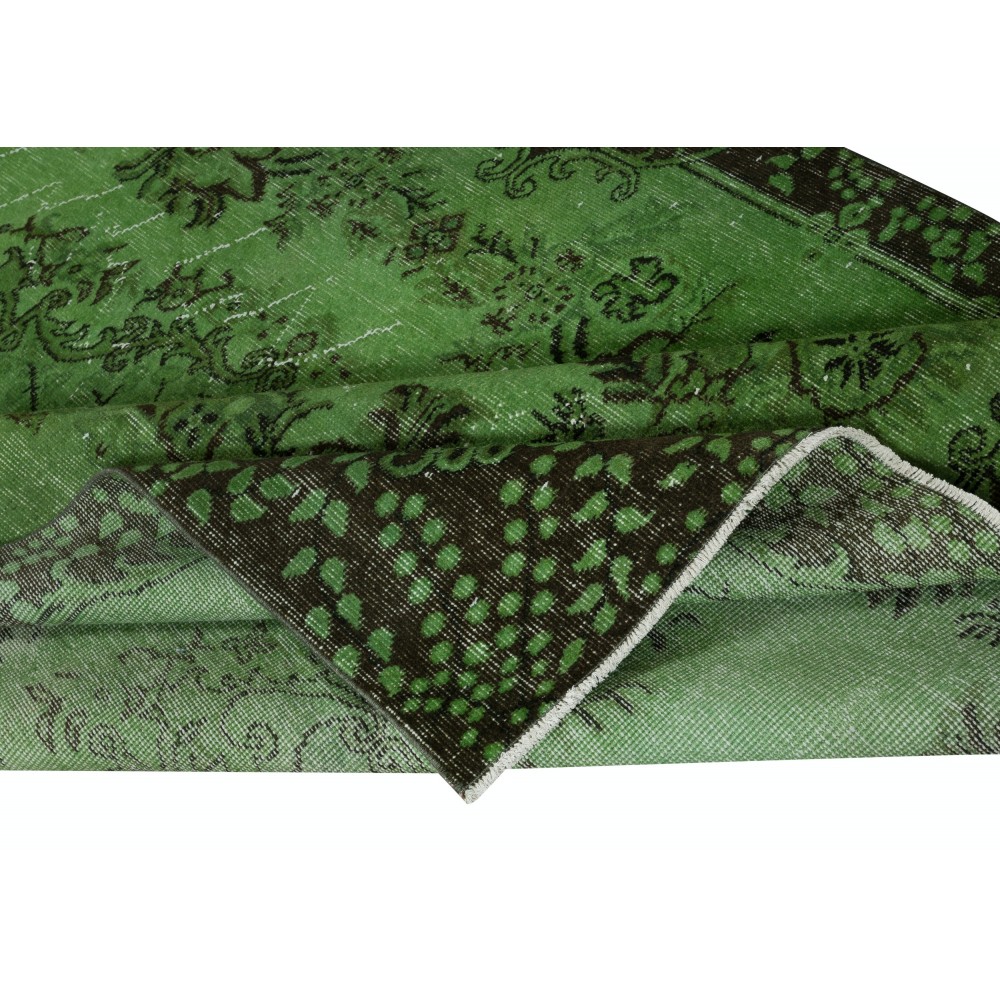 Contemporary Handmade Turkish Wool Area Rug in Green Color