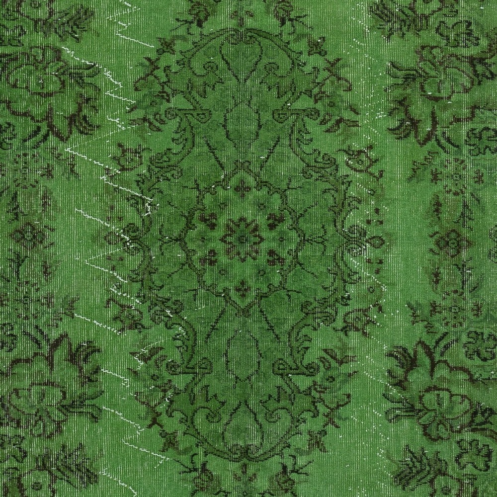 Contemporary Handmade Turkish Wool Area Rug in Green Color