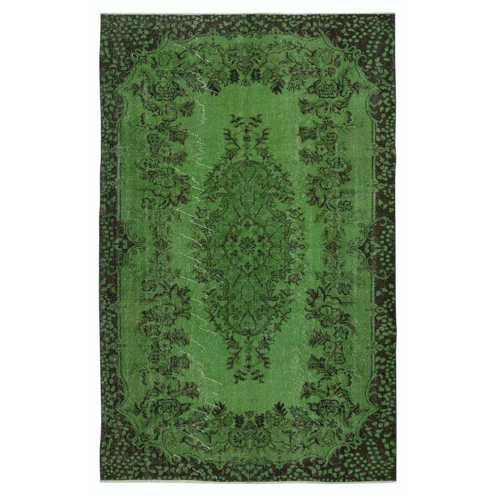 Contemporary Handmade Turkish Wool Area Rug in Green Color