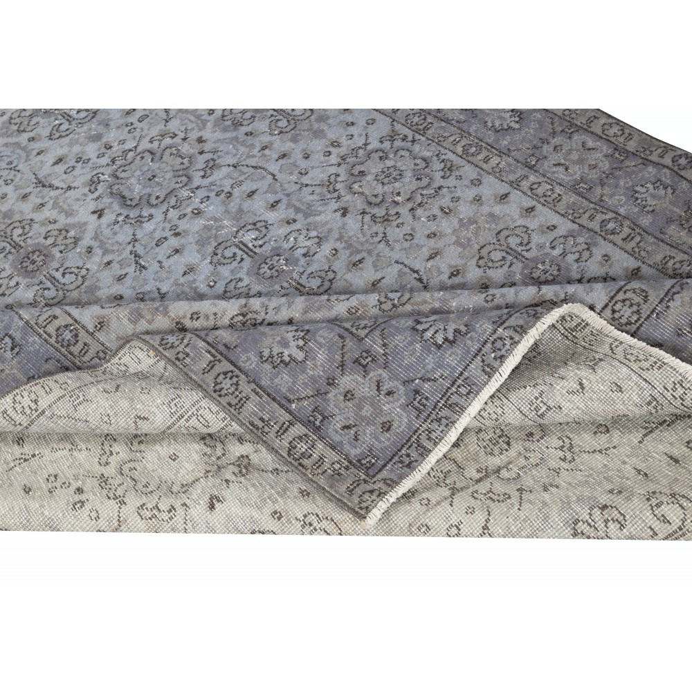 Vintage Handmade Floral Design Turkish Area Rug dyed in Blue 4 Modern Interiors