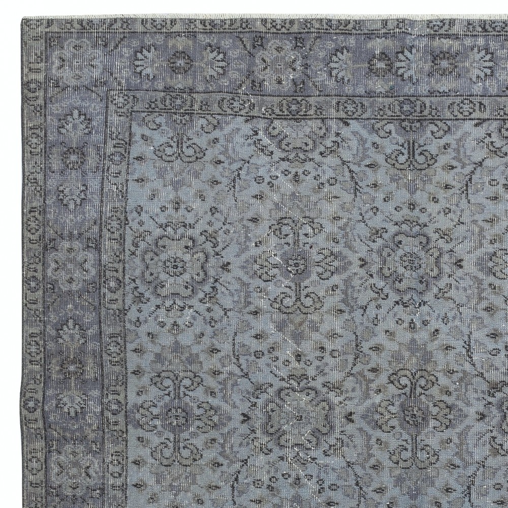 Vintage Handmade Floral Design Turkish Area Rug dyed in Blue 4 Modern Interiors