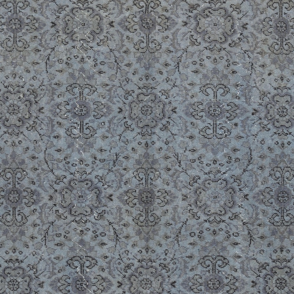 Vintage Handmade Floral Design Turkish Area Rug dyed in Blue 4 Modern Interiors