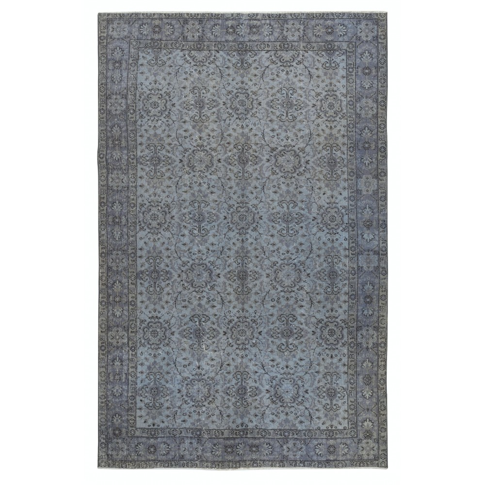 Vintage Handmade Floral Design Turkish Area Rug dyed in Blue 4 Modern Interiors
