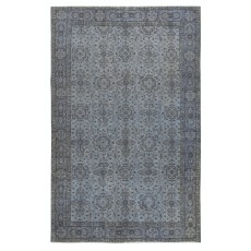 Vintage Handmade Floral Design Turkish Area Rug dyed in Blue 4 Modern Interiors
