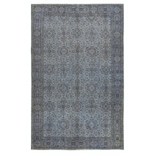 Vintage Handmade Floral Design Turkish Area Rug dyed in Blue 4 Modern Interiors