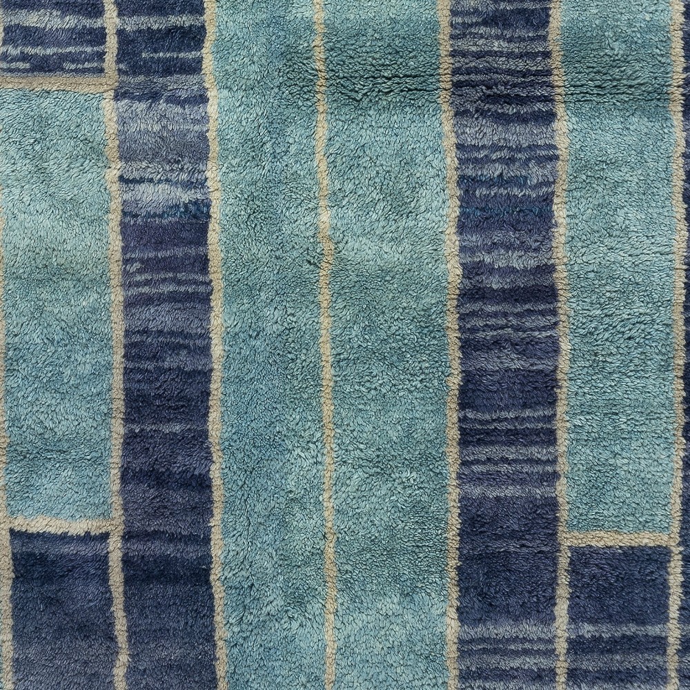 Contemporary Hand-Knotted Tulu Rug in Blue Tones, 100% Wool, Custom Options Available