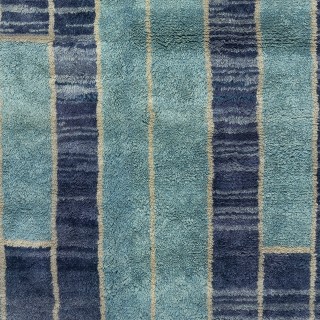 Contemporary Hand-Knotted Tulu Rug in Blue Tones, 100% Wool, Custom Options Available