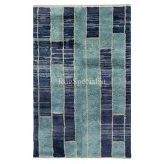 Contemporary Hand-Knotted Tulu Rug in Blue Tones, 100% Wool, Custom Options Available