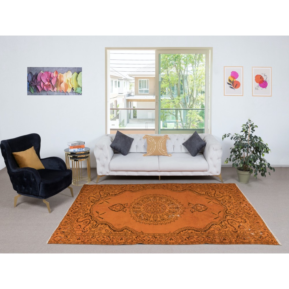 Vivid Orange Turkish Rug, Handmade Bohem Carpet, Vibrant Colored Floor Covering