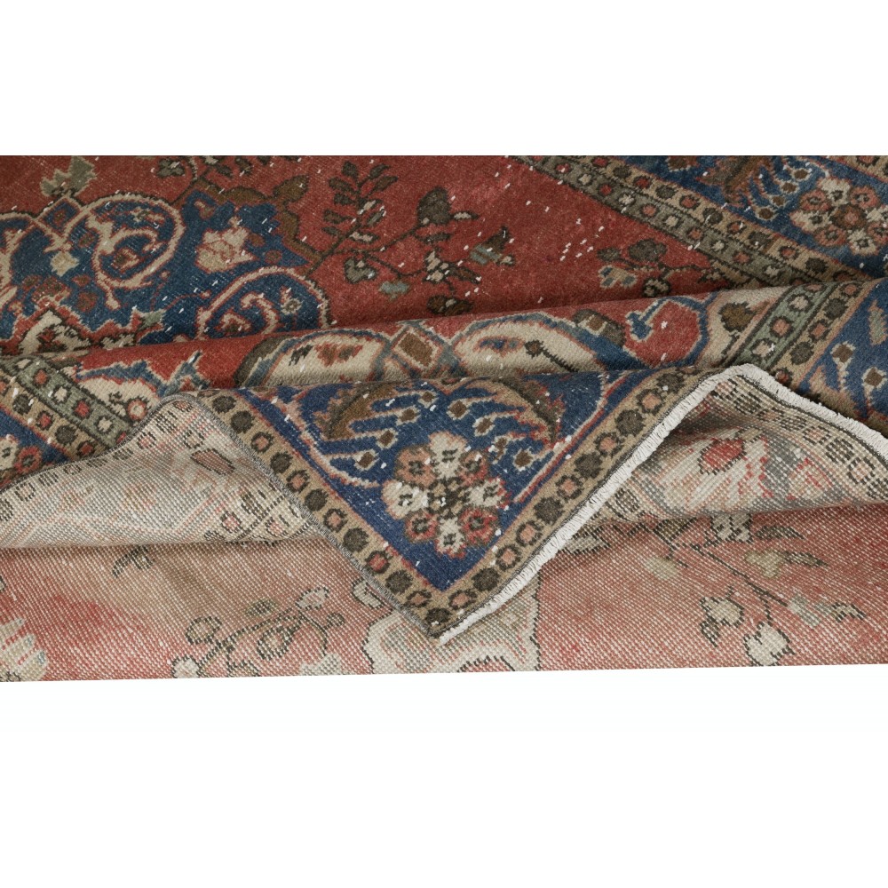 Vintage Handmade Turkish Wool Area Rug with Medallion Design