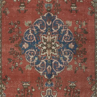 Vintage Handmade Turkish Wool Area Rug with Medallion Design