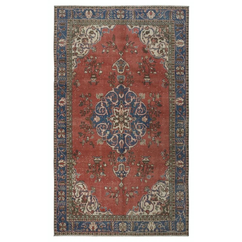 Vintage Handmade Turkish Wool Area Rug with Medallion Design