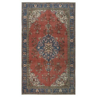 Vintage Handmade Turkish Wool Area Rug with Medallion Design