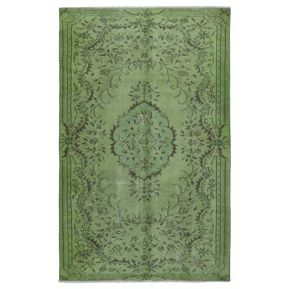 Modern Wool Area Rug. Handmade in Turkey. Green Color Living Room Rug