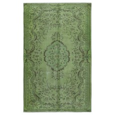 Modern Wool Area Rug. Handmade in Turkey. Green Color Living Room Rug
