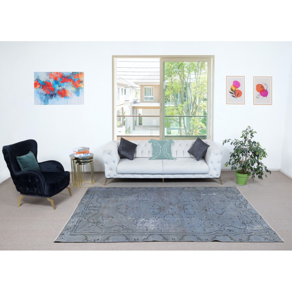 Modern Handmade Turkish Area Rug in Light Blue Color. Woolen Floor Covering