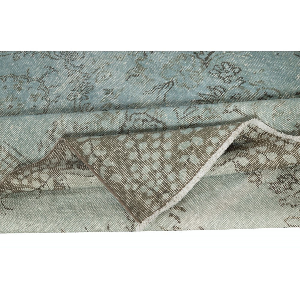 Hand Knotted Light Blue Color Area Rug, Modern Medallion Design Turkish Floor Covering
