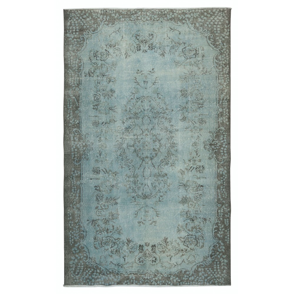 Hand Knotted Light Blue Color Area Rug, Modern Medallion Design Turkish Floor Covering