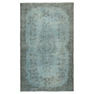 Hand Knotted Light Blue Color Area Rug, Modern Medallion Design Turkish Floor Covering