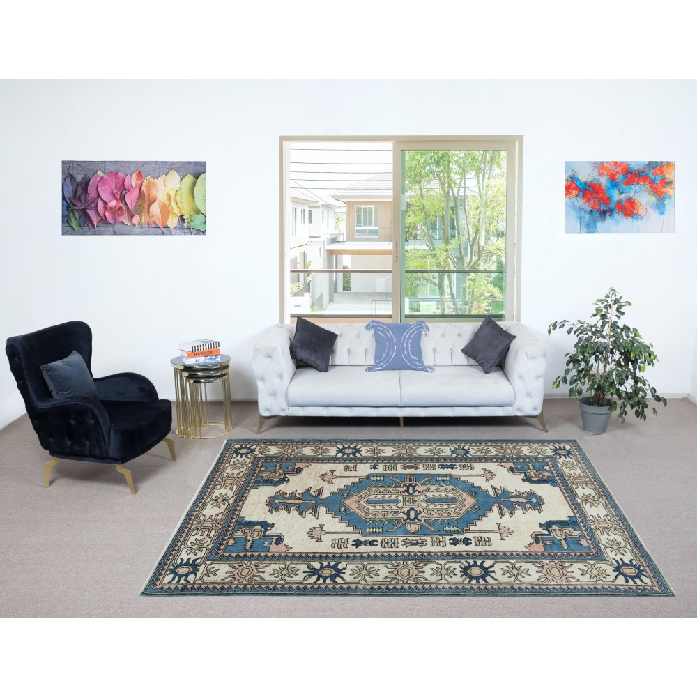 One of a kind Vintage Handmade Turkish Area Rug. 100% Wool