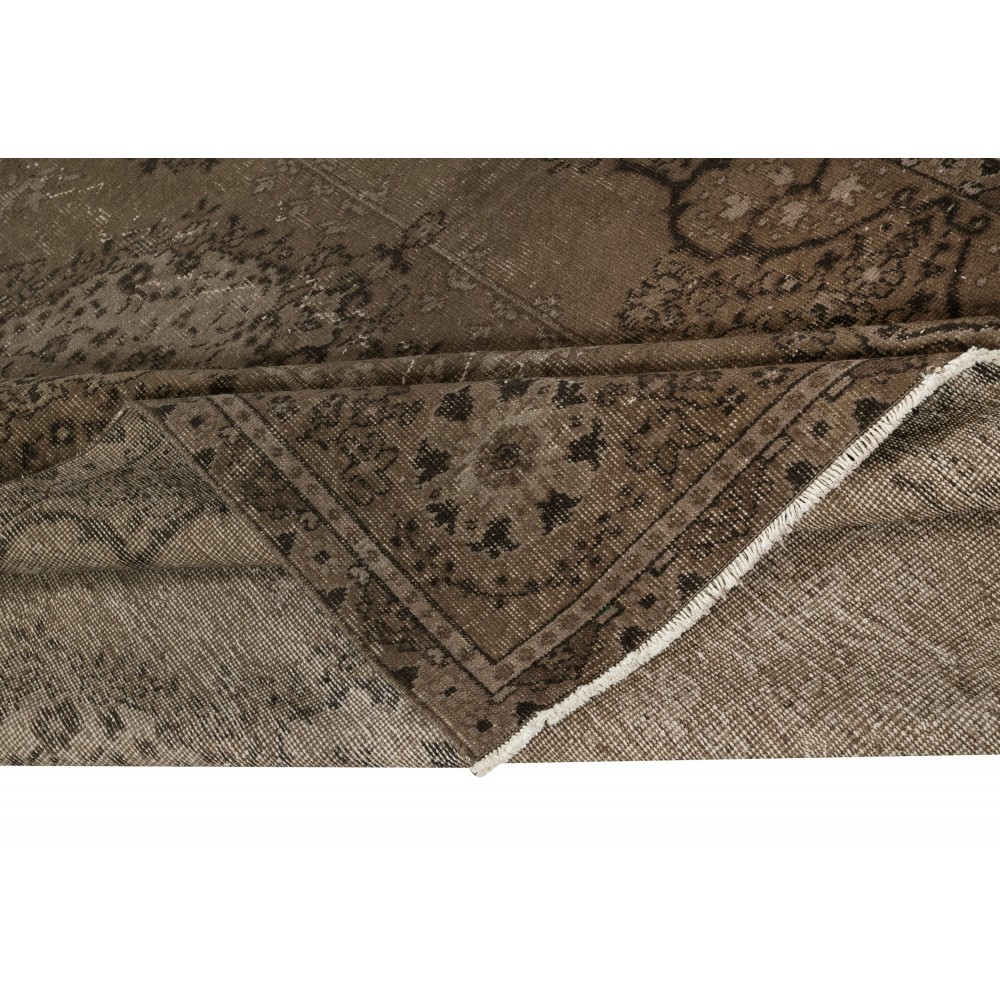 Contemporary Handmade Low Pile Turkish Wool Area Rug in Brown Color