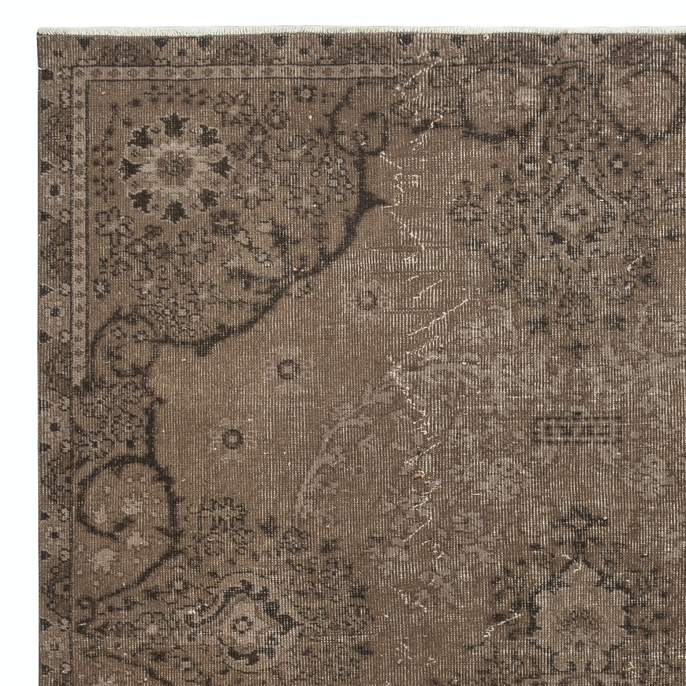 Contemporary Handmade Low Pile Turkish Wool Area Rug in Brown Color