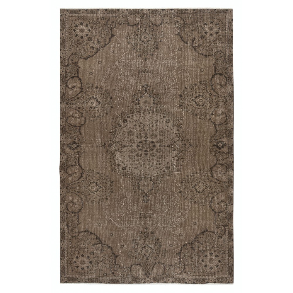 Contemporary Handmade Low Pile Turkish Wool Area Rug in Brown Color