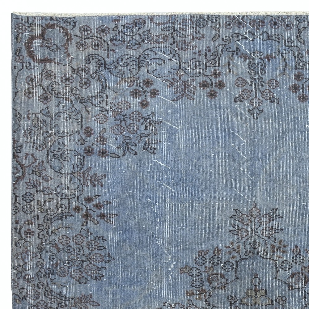 Vintage Handmade Turkish Area Rug dyed in Light Blue 4 Modern Interiors