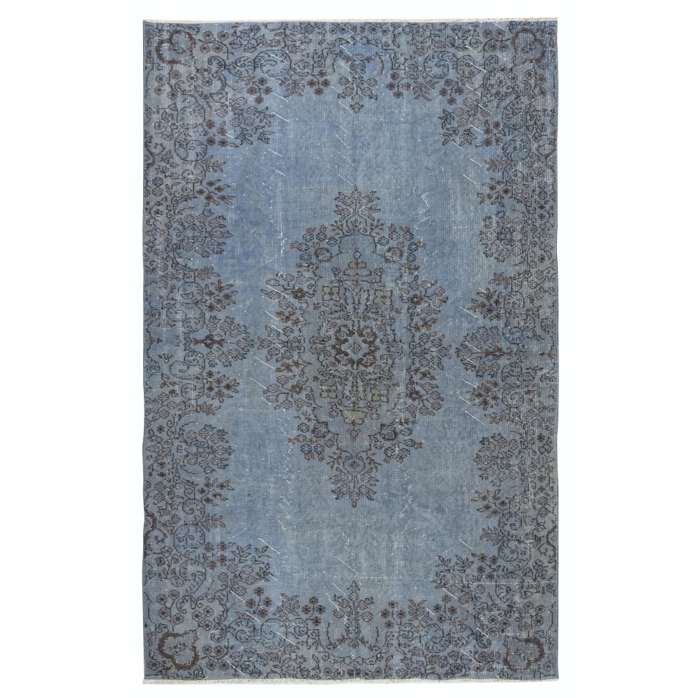 Vintage Handmade Turkish Area Rug dyed in Light Blue 4 Modern Interiors