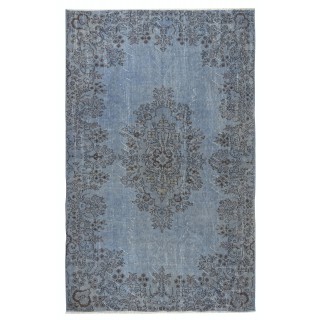 Vintage Handmade Turkish Area Rug dyed in Light Blue 4 Modern Interiors
