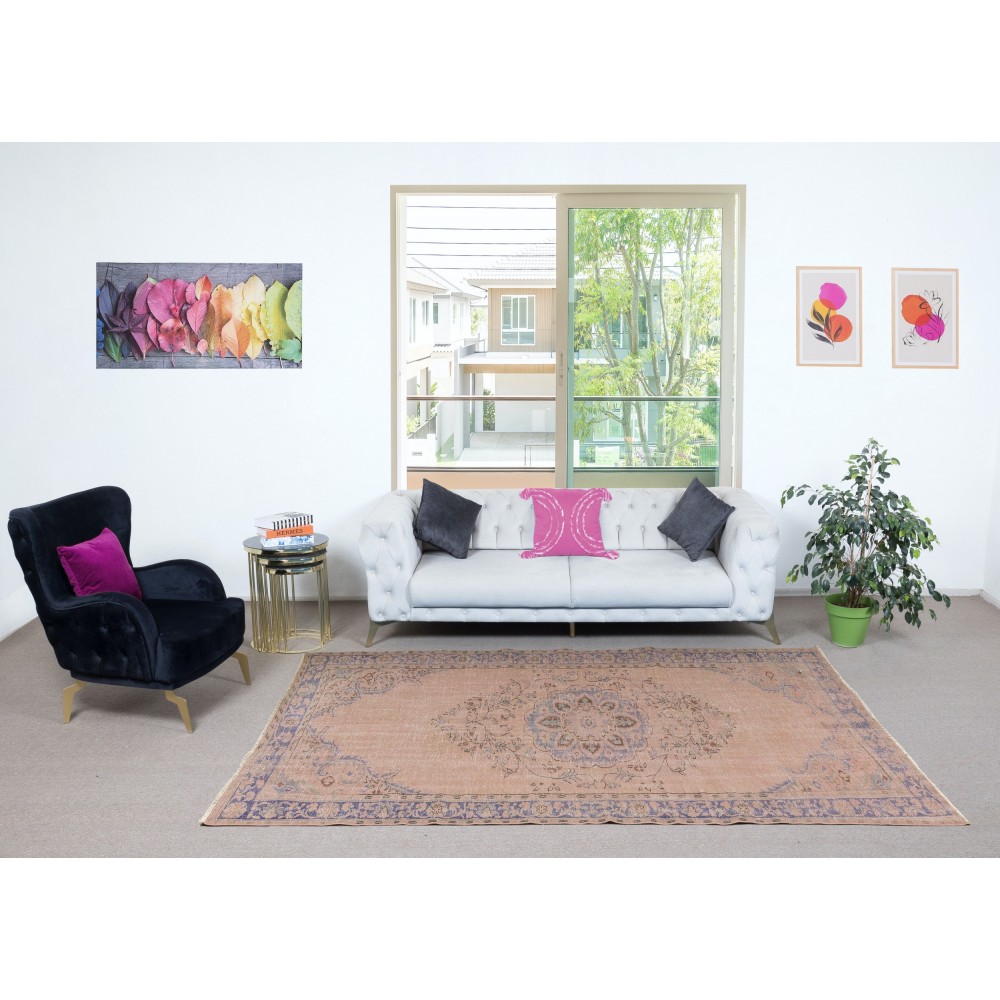 Soft Pink Color Anti-bacterial Wool Area Rug. Hand Knotted Turkish Rug