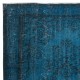 Vintage Handmade Turkish Area Rug redyed in Blue Color for modern interiors