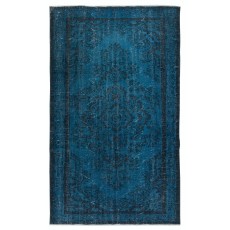 Vintage Handmade Turkish Area Rug redyed in Blue Color for modern interiors