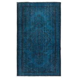 Vintage Handmade Turkish Area Rug redyed in Blue Color for modern interiors
