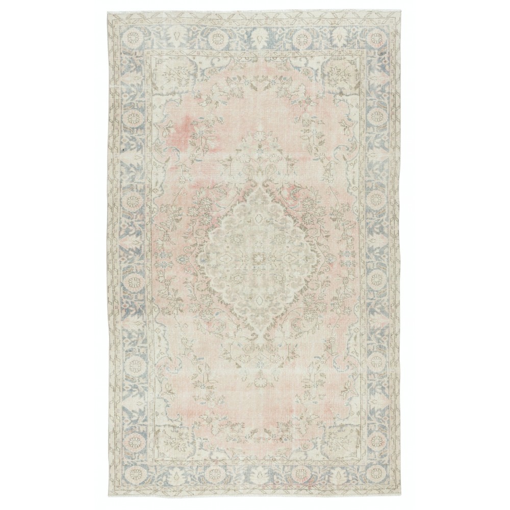 One of a kind Vintage Area Rug, Sun Faded Handmade Turkish Carpet