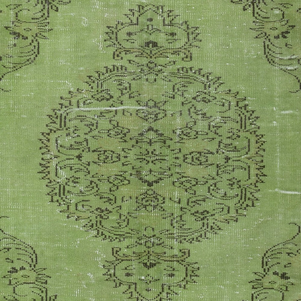 Green Color Over-Dyed Rug. Modern Handmade Turkish Area Rug. Bohemian Home Decor