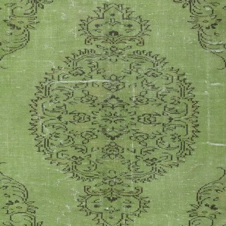 Green Color Over-Dyed Rug. Modern Handmade Turkish Area Rug. Bohemian Home Decor