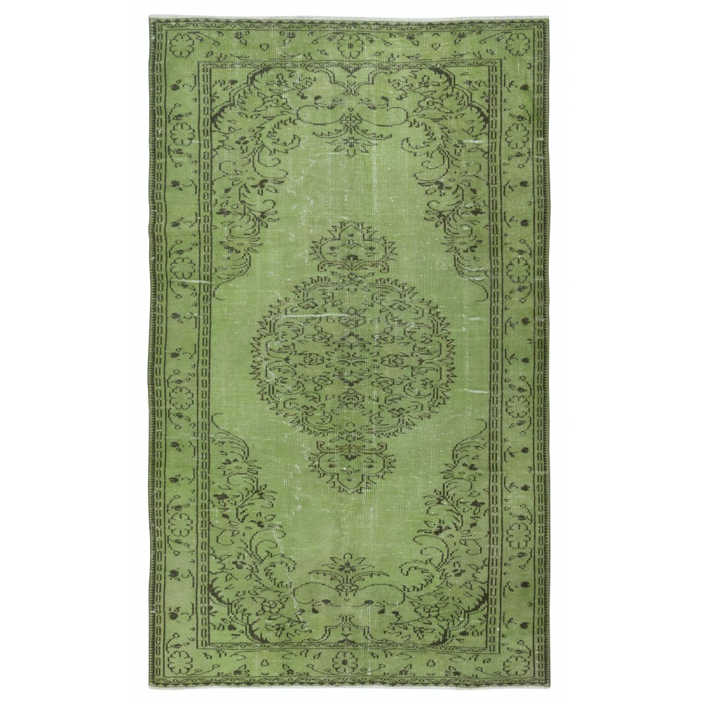 Green Color Over-Dyed Rug. Modern Handmade Turkish Area Rug. Bohemian Home Decor