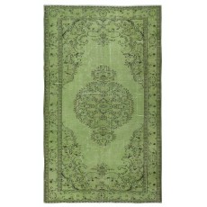 Green Color Over-Dyed Rug. Modern Handmade Turkish Area Rug. Bohemian Home Decor