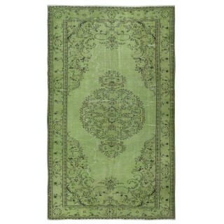 Green Color Over-Dyed Rug. Modern Handmade Turkish Area Rug. Bohemian Home Decor