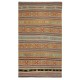 Vintage Handwoven Turkish Kilim Rug (Flat Weave) with Colorful Stripes. 100% Wool