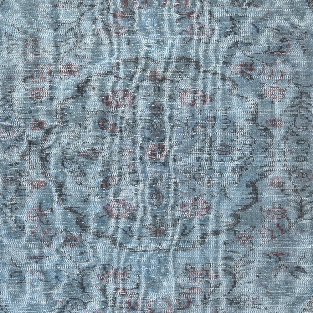 Contemporary Handmade Turkish Area Rug Over-Dyed in Light Blue. Woolen Floor Covering