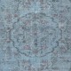 Contemporary Handmade Turkish Area Rug Over-Dyed in Light Blue. Woolen Floor Covering