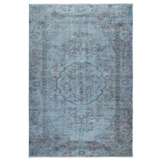Contemporary Handmade Turkish Area Rug Over-Dyed in Light Blue. Woolen Floor Covering