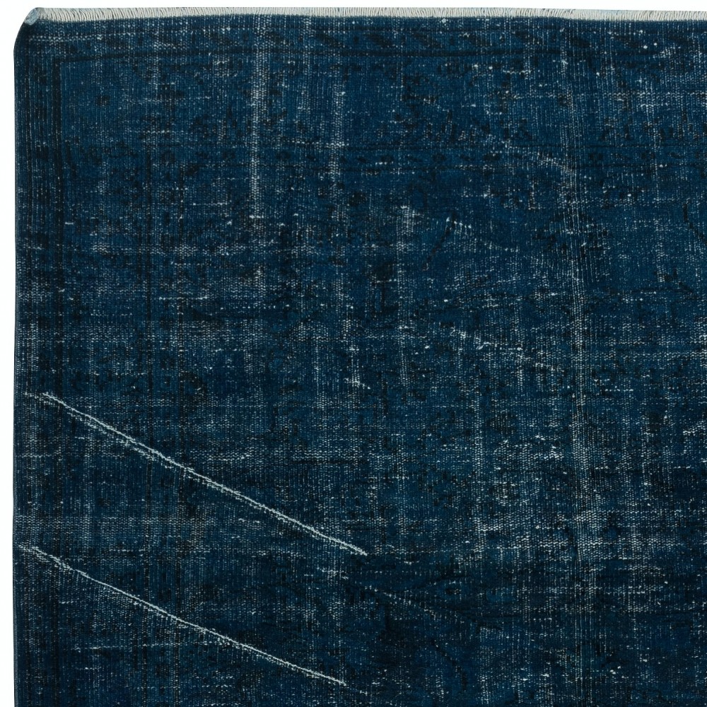 Solid Navy Blue Color Over-Dyed Rug. Handmade Turkish Rug. Modern Home Decor