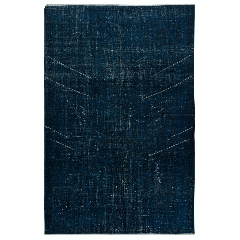 Solid Navy Blue Color Over-Dyed Rug. Handmade Turkish Rug. Modern Home Decor