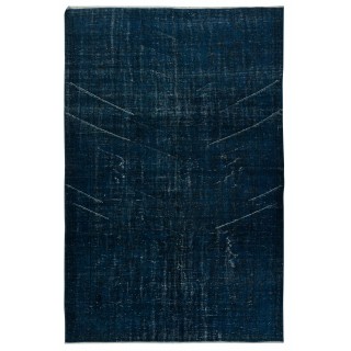 Solid Navy Blue Color Over-Dyed Rug. Handmade Turkish Rug. Modern Home Decor