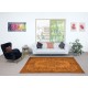 Orange Handmade Wool Area Rug from Turkey. Decorative Medallion Design Rug