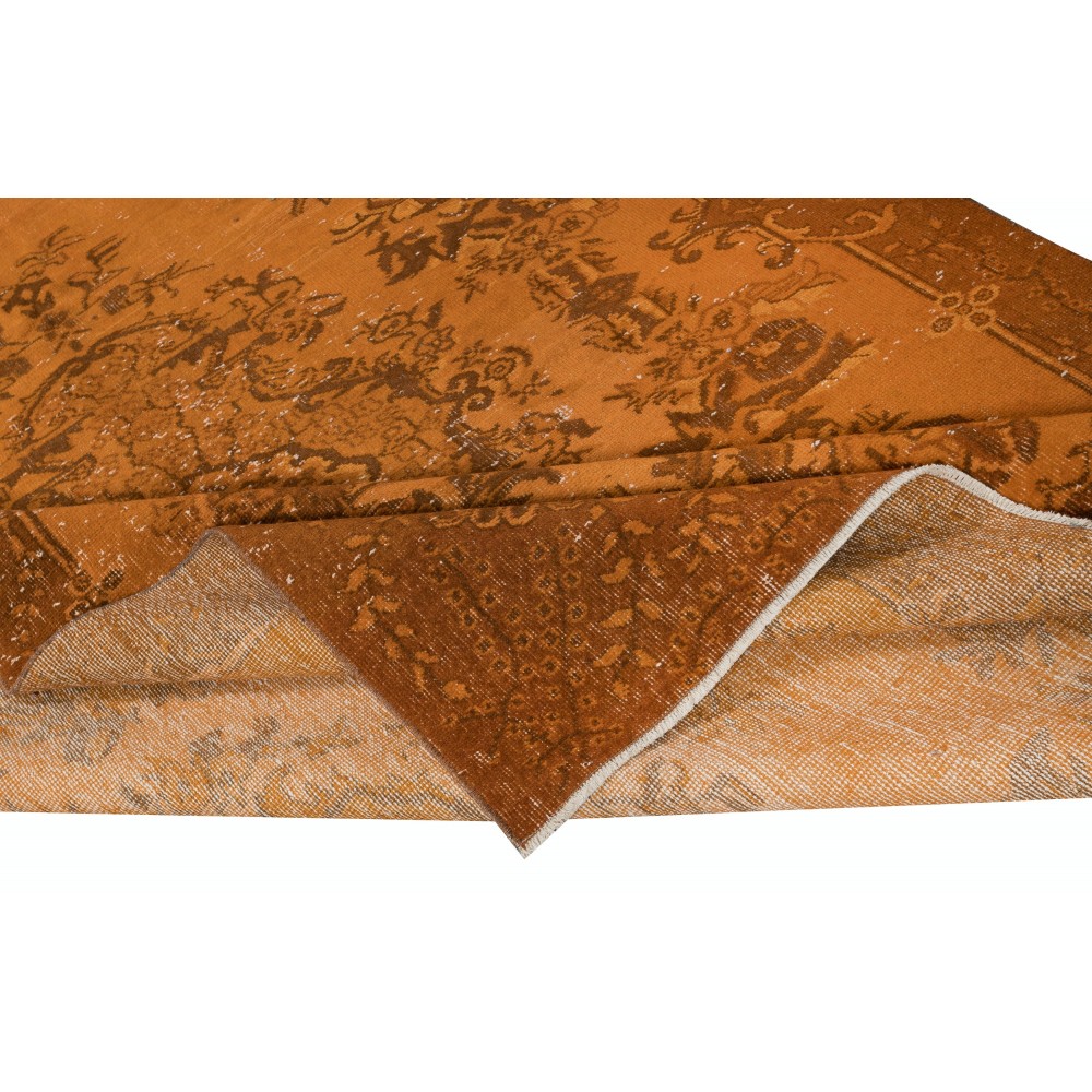 Orange Handmade Wool Area Rug from Turkey. Decorative Medallion Design Rug