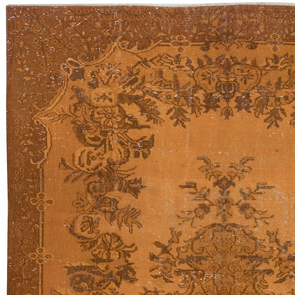 Orange Handmade Wool Area Rug from Turkey. Decorative Medallion Design Rug
